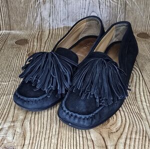 Flag LTD. Black Suede Fringe Loafers‎ Size 8.5